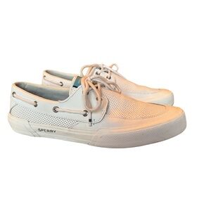 Sperry Soletide Leather Sneakers Men’s Size  11 White Nautical Boat Shoes